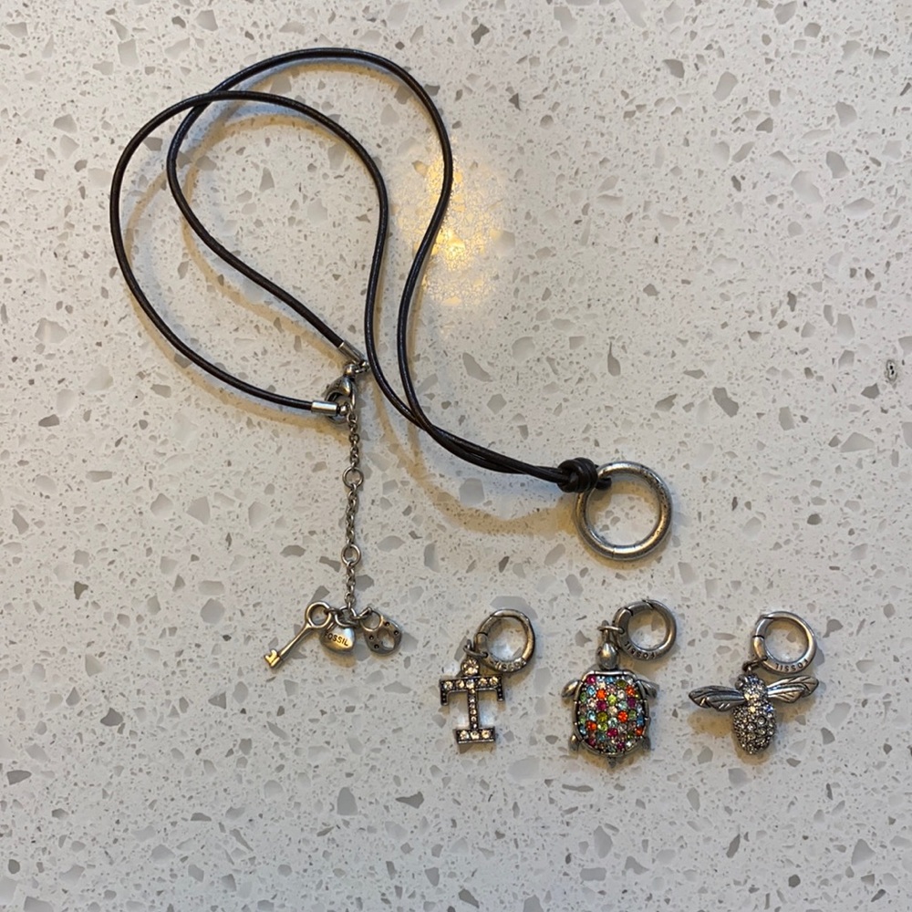 Leather Fossil Necklace and Charms x3